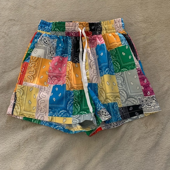 Paisley Print Patchwork Slant Pocket Shorts Women Size Small - Picture 2 of 8